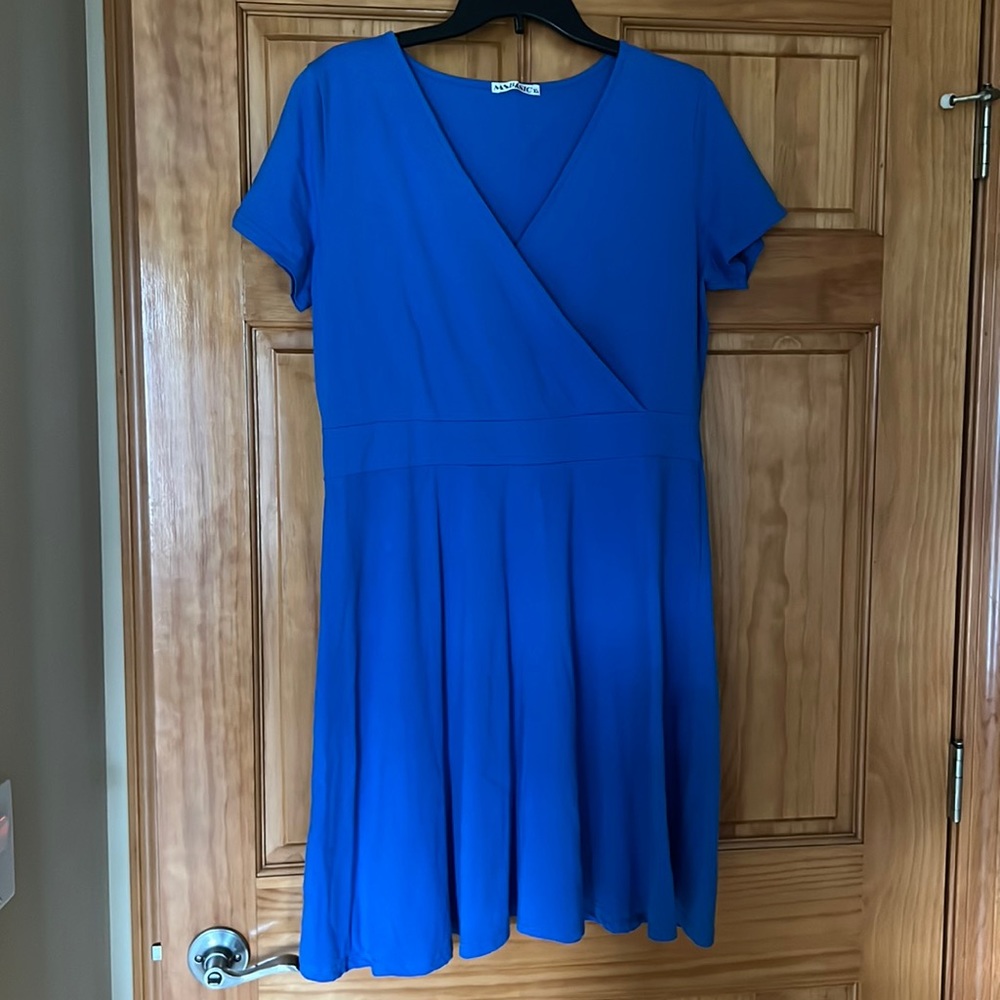 MSBASIC Women's Deep V Neck Short Sleeve Unique Cross Wrap Casual Flared Midi